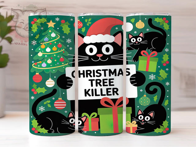 Naughty Cat Christmas Tumbler, Tree Wrecking Cat Wrap, 20oz Tumbler Sublimation, Funny Holiday Cat Design, Naughty Kitty Christmas Wrap, Gothic Cat Sublimation, Spooky Festive Tumbler Sublimation Lara' s Designs 