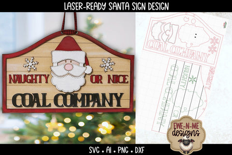 Naughty Nice Coal Co Santa Sign Laser Ready SVG | Laser Cut File SVG Ewe-N-Me Designs 