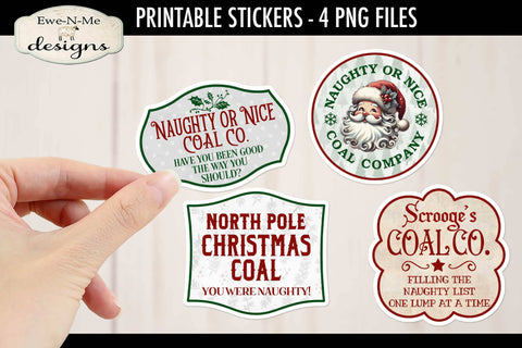 Naughty Nice Coal Printable Stickers | Christmas Stickers Sublimation Ewe-N-Me Designs 