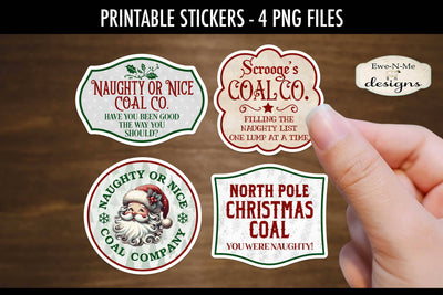 Naughty Nice Coal Printable Stickers | Christmas Stickers Sublimation Ewe-N-Me Designs 