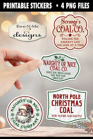 Naughty Nice Coal Printable Stickers | Christmas Stickers Sublimation Ewe-N-Me Designs 