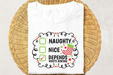 Naughty Nice Depends Who's Asking| Funny Christmas Checklist SVG Cutting Files. SVG CosmosFineArt 