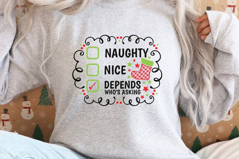 Naughty Nice Depends Who's Asking| Funny Christmas Checklist SVG Cutting Files. SVG CosmosFineArt 