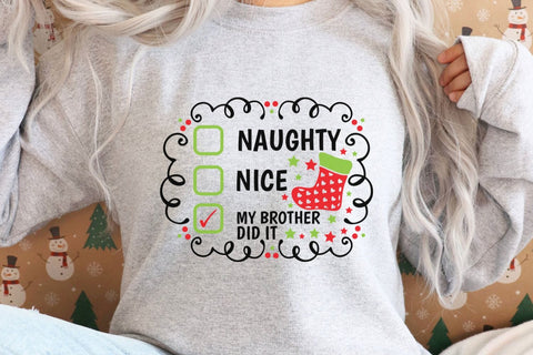 Naughty Nice My Brother Did It| Funny Christmas Checklist SVG Cutting Files. SVG CosmosFineArt 
