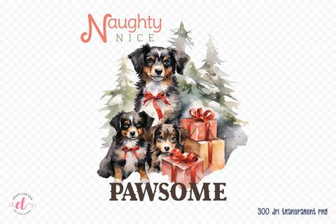 Naughty Nice Pawsome, Funny Christmas Dog Saying PNG Sublimation CraftLabSVG 