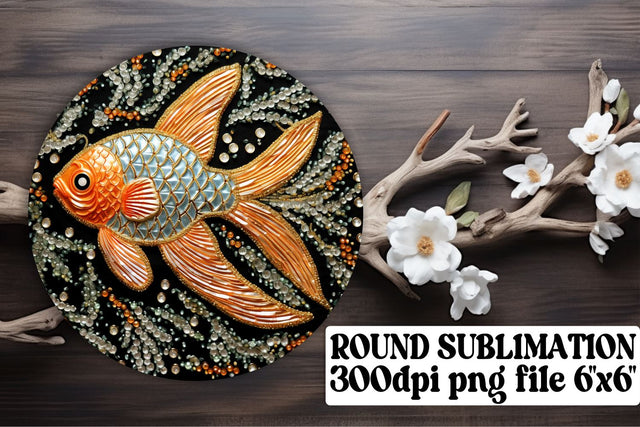 Nautical 3D Fish Embroidery Circle Keychain Sublimation Graphic Sublimation afrosvg 