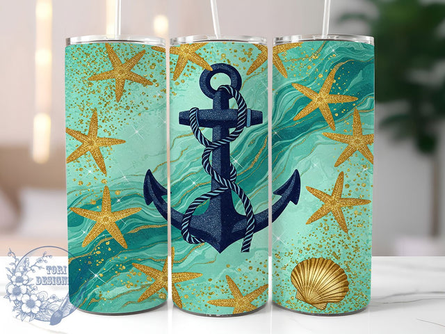 Nautical Anchor Glitter Tumbler Wrap, Anchor Beach Tumbler, Blue Glitter Wrap PNG, 20oz Sublimation Wrap, Ocean Theme Cup Design, Coastal Tumbler PNG, Sea Lover Wrap Sublimation ToriDesigns 