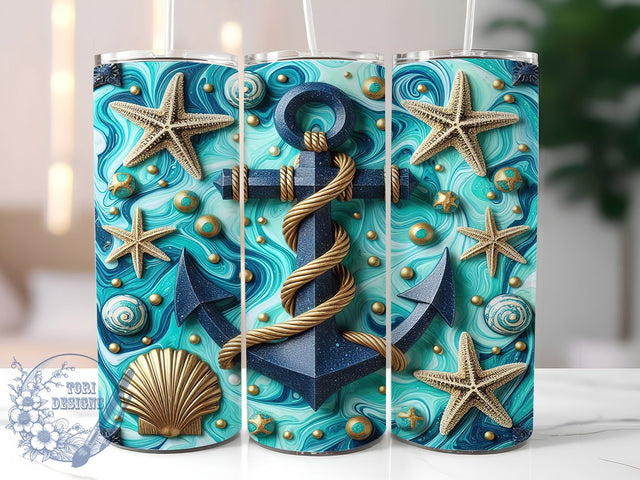 Nautical Anchor Glitter Tumbler Wrap, Anchor Beach Tumbler, Blue Glitter Wrap PNG, 20oz Sublimation Wrap, Ocean Theme Cup Design, Coastal Tumbler PNG, Sea Lover Wrap Sublimation ToriDesigns 