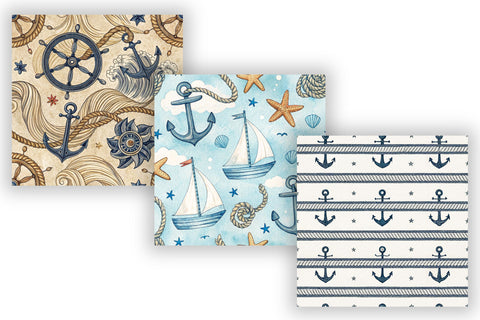 Nautical Anchor Rope Stripe Paper Pack, Seamless Digital Paper Bundle, Watercolor Ocean Pattern, Printable Scrapbook Maritime Design Digital Pattern FloridPrintables 