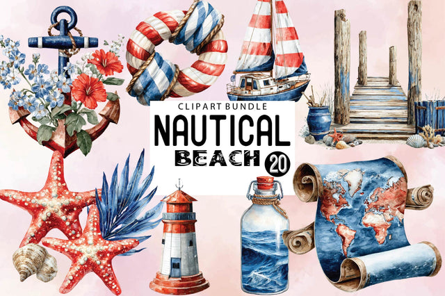 Nautical Beach Clipart Bundle. Sublimation SVGArt 