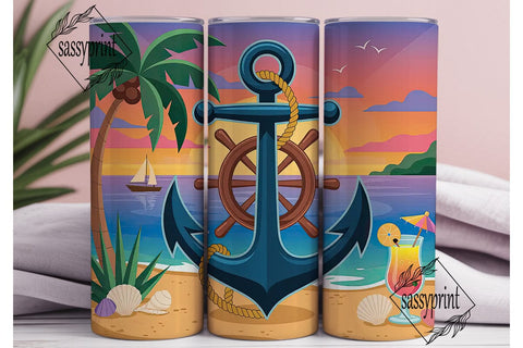 Nautical Beach Sunset 20oz Tumbler Wrap Sublimation sassyprint 