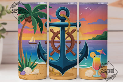 Nautical Beach Sunset 20oz Tumbler Wrap Sublimation sassyprint 