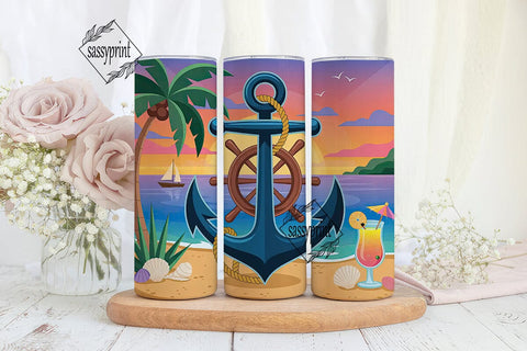Nautical Beach Sunset 20oz Tumbler Wrap Sublimation sassyprint 