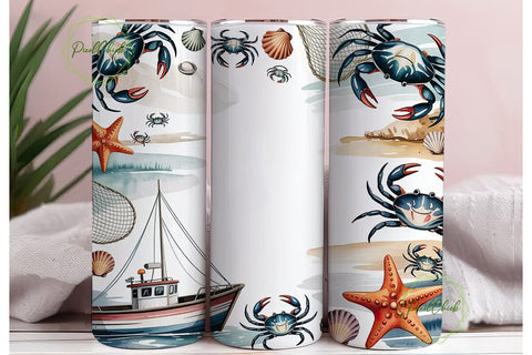 Nautical Boat & Crab 20oz Tumbler Wrap Sublimation PixelChick 