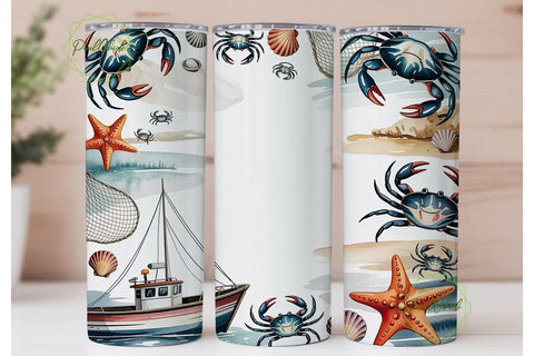Nautical Boat & Crab 20oz Tumbler Wrap Sublimation PixelChick 