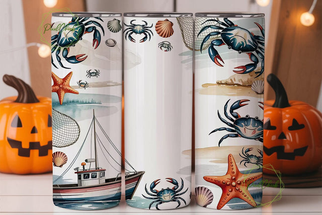 Nautical Boat & Crab 20oz Tumbler Wrap Sublimation PixelChick 
