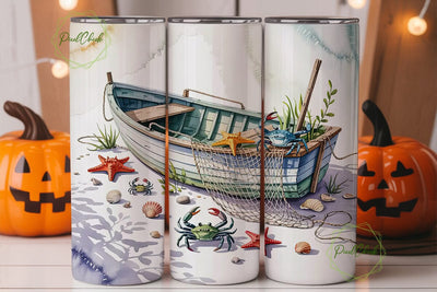 Nautical Boat & Crab 20oz Tumbler Wrap Sublimation PixelChick 