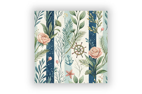 Nautical Botanical Digital Paper Pack, Seamless Watercolor Pattern Bundle, Printable Scrapbook Paper, Coastal Wildflower Design Collection Digital Pattern FloridPrintables 