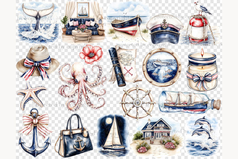 Nautical Clipart PNG | Sailor Girl and Sailboat Graphics SVG GlamArtZhanna 