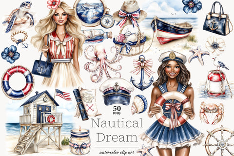 Nautical Clipart PNG | Sailor Girl and Sailboat Graphics SVG GlamArtZhanna 