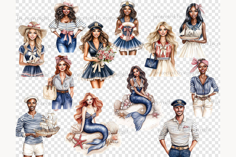 Nautical Clipart PNG | Sailor Girl and Sailboat Graphics SVG GlamArtZhanna 