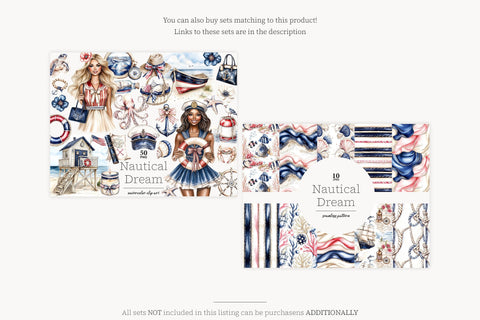 Nautical Clipart PNG | Sailor Girl and Sailboat Graphics SVG GlamArtZhanna 