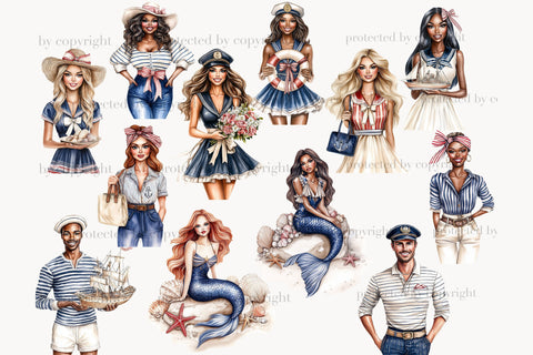 Nautical Clipart PNG | Sailor Girl and Sailboat Graphics SVG GlamArtZhanna 