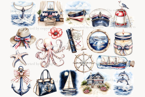 Nautical Clipart PNG | Sailor Girl and Sailboat Graphics SVG GlamArtZhanna 