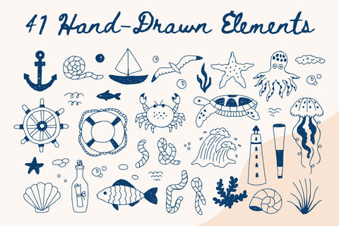 Nautical Doodle Elements PNG Clipart Sublimation Rin Green 