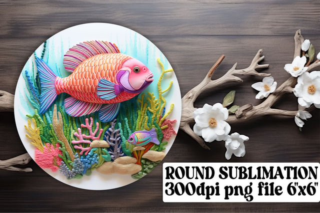 Nautical Fantasy 3D Fish Embroidered Sublimation Keychain Design Sublimation afrosvg 