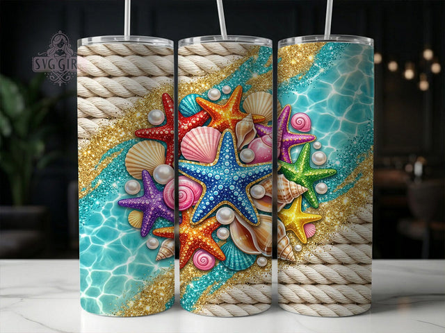 Nautical Glitter Shells 20oz Tumbler, Nautical Glitter, Glitter Shells, Shell Tumbler, 20oz Tumbler, Nautical Tumbler, Seashell Tumbler, Tumbler Wrap Sublimation SvggirlplusArt 
