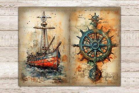 Nautical Junk Journal Pages | Vintage Picture Collage SVG GlamArtZhanna 