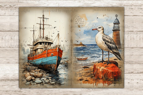 Nautical Junk Journal Pages | Vintage Picture Collage SVG GlamArtZhanna 
