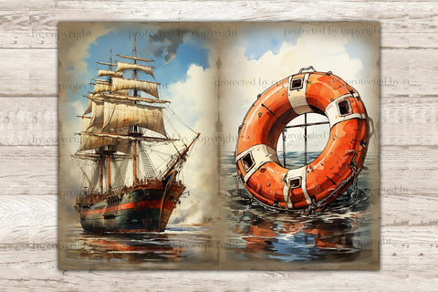 Nautical Junk Journal Pages | Vintage Picture Collage SVG GlamArtZhanna 