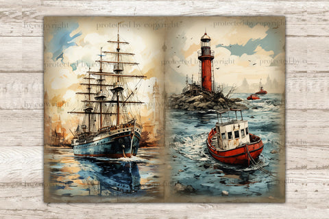 Nautical Junk Journal Pages | Vintage Picture Collage SVG GlamArtZhanna 
