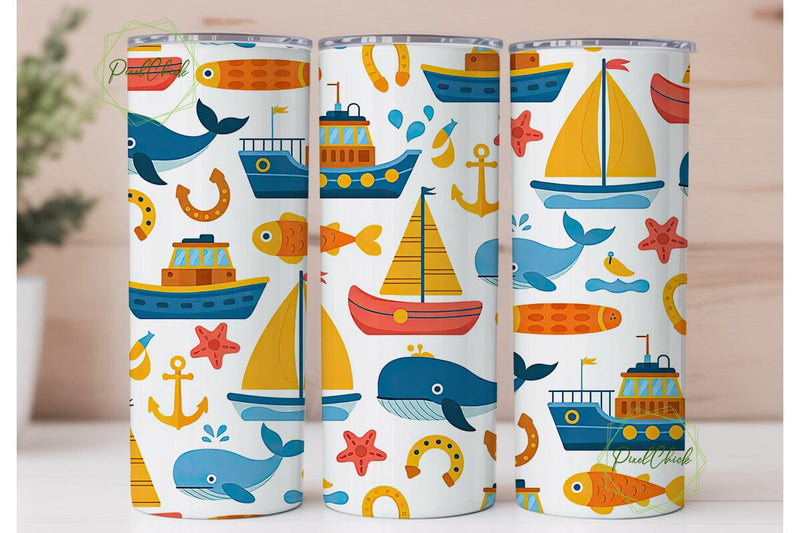 Nautical Kids Tumbler Wrap Sublimation PixelChick 