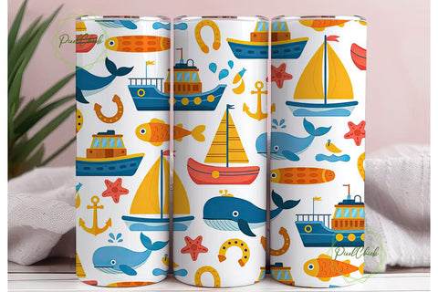 Nautical Kids Tumbler Wrap Sublimation PixelChick 