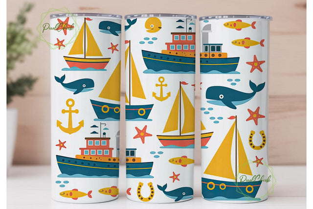 Nautical Kids Tumbler Wrap Sublimation PixelChick 