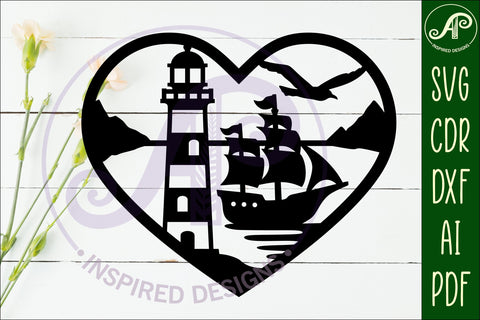 Nautical lighthouse heart wall sign, SVG file. vector sign SVG APInspireddesigns 