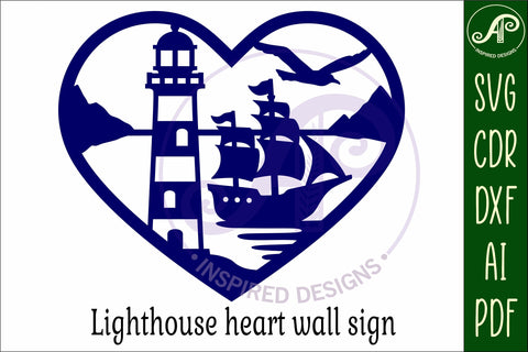 Nautical lighthouse heart wall sign, SVG file. vector sign SVG APInspireddesigns 