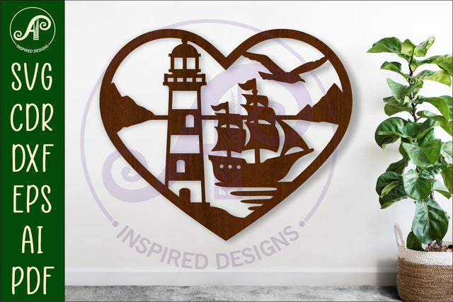 Nautical lighthouse heart wall sign, SVG file. vector sign SVG APInspireddesigns 