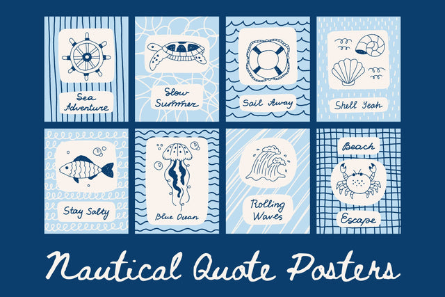 Nautical Minimal Quote Poster Set Digital Pattern Rin Green 