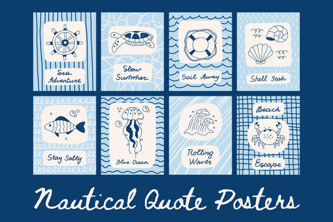 Nautical Minimal Quote Poster Set Digital Pattern Rin Green 