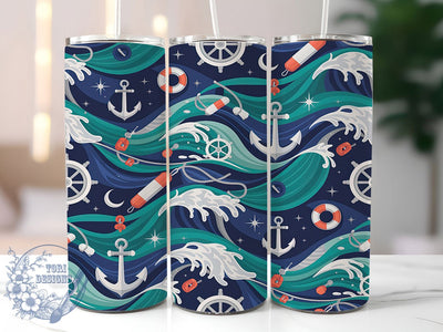 Nautical Ocean Anchor Tumbler, Ocean Wave Wrap, Maritime Sublimation Design, Coastal Anchor Cup, 20Oz Skinny Tumbler Wrap, Beach Vibes Mug, Sea Lover Design Sublimation ToriDesigns 