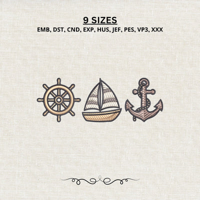 Nautical Sailboat Anchor Wheel Machine Embroidery Design PES DST Stitch Files Embroidery/Applique DESIGNS PatternFeed8 