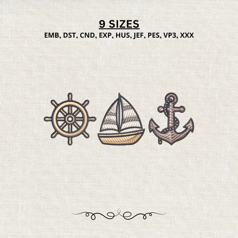Nautical Sailboat Anchor Wheel Machine Embroidery Design PES DST Stitch Files Embroidery/Applique DESIGNS PatternFeed8 