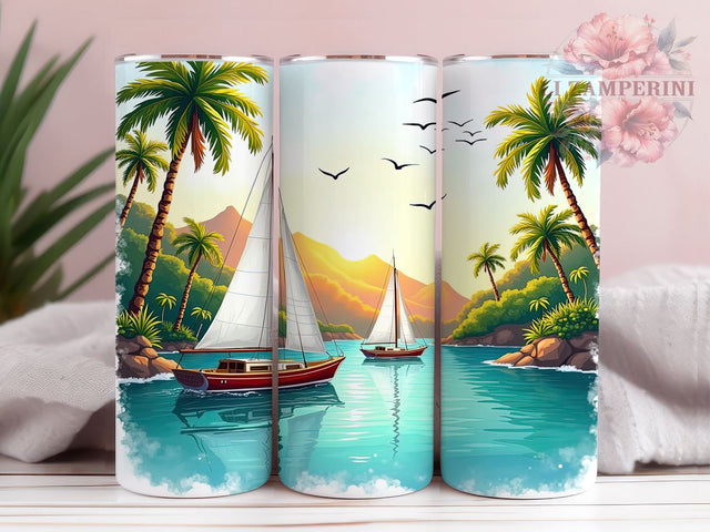 Nautical Sailboat Tumbler Wrap, Ocean Sailing, Tumbler Wrap, Sublimation Design, Nautical Decor, Beach Theme, Island Life Sublimation Li Zamperini 