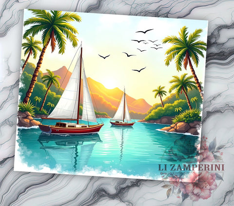 Nautical Sailboat Tumbler Wrap, Ocean Sailing, Tumbler Wrap, Sublimation Design, Nautical Decor, Beach Theme, Island Life Sublimation Li Zamperini 
