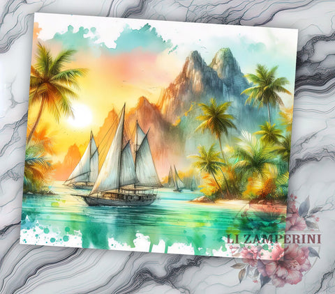 Nautical Sailboat Tumbler Wrap, Ocean Sailing, Tumbler Wrap, Sublimation Design, Nautical Decor, Beach Theme, Island Life Sublimation Li Zamperini 