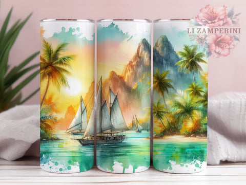Nautical Sailboat Tumbler Wrap, Ocean Sailing, Tumbler Wrap, Sublimation Design, Nautical Decor, Beach Theme, Island Life Sublimation Li Zamperini 